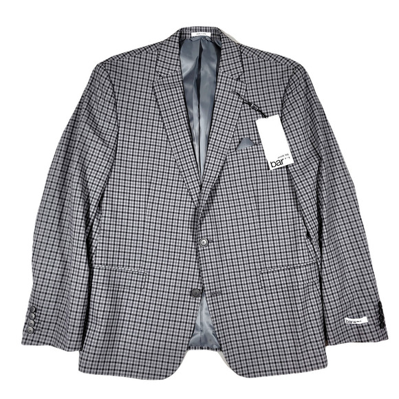 Bar III Slim-Fit‎ Grey Check Patterned Blazer Mens 42L - Picture 1 of 4